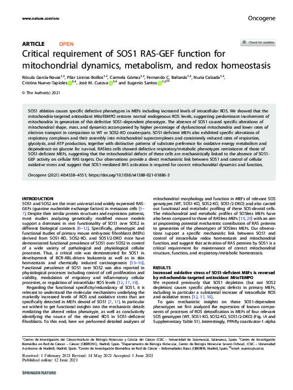 (PDF) Critical requirement of SOS1 RAS-GEF function for mitochondrial ...