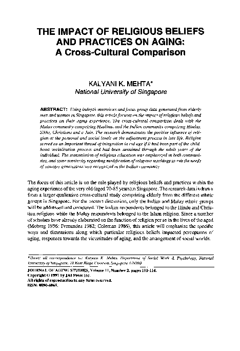 (PDF) The impact of religious beliefs and practices on aging: A cross ...