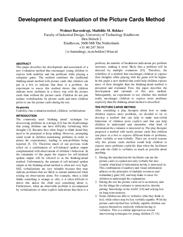 (PDF) Development and evaluation of the picture cards method