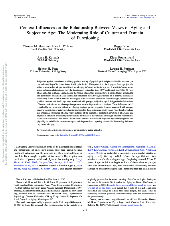 (PDF) Context Influences on the Relationship Between Views of Aging and ...