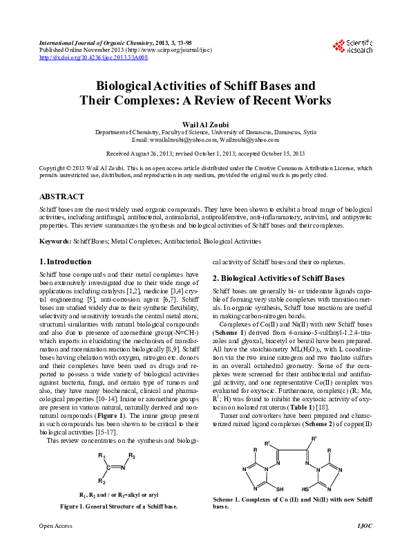 (PDF) Open Access IJOC Biological Activities of Schiff Bases and Their ...
