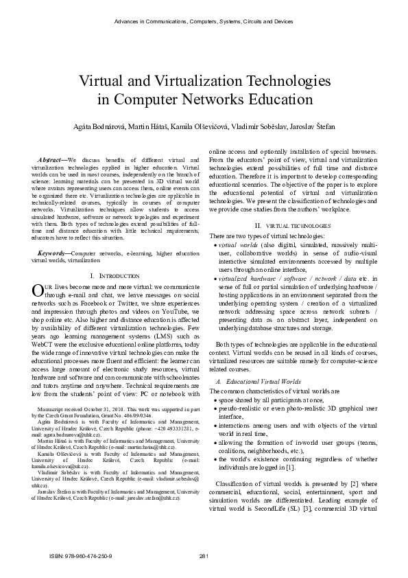 (PDF) Virtual and virtualization technologies in computer networks ...