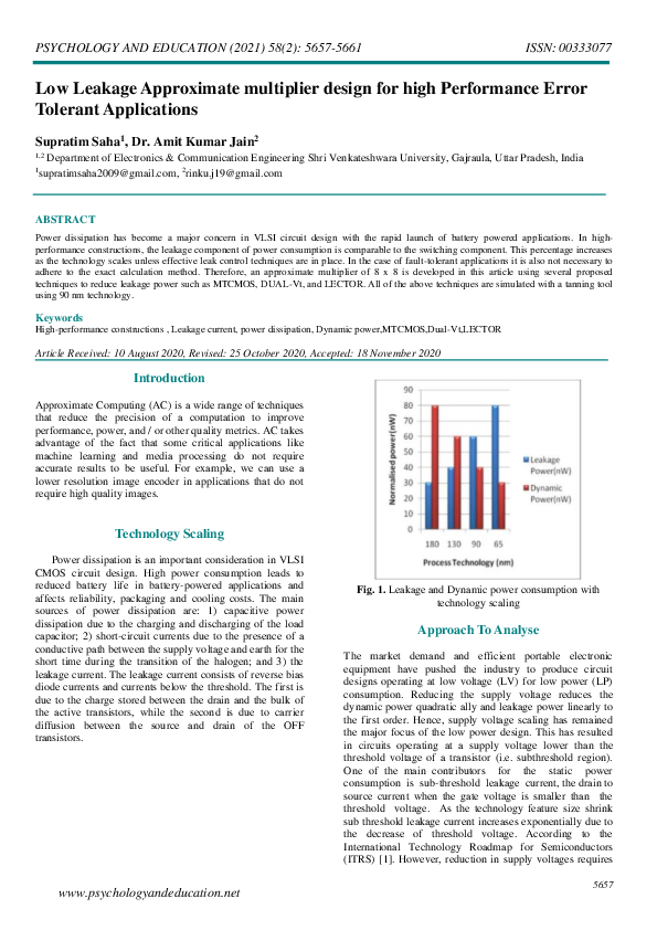 (PDF) Low Leakage Approximate multiplier design for high Performance ...
