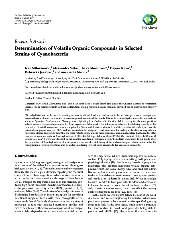 (PDF) Determination of Volatile Organic Compounds in Selected Strains ...