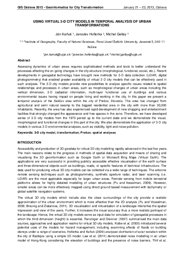 (PDF) Using Virtual 3-D City Models in Temporal Analysis of Urban ...