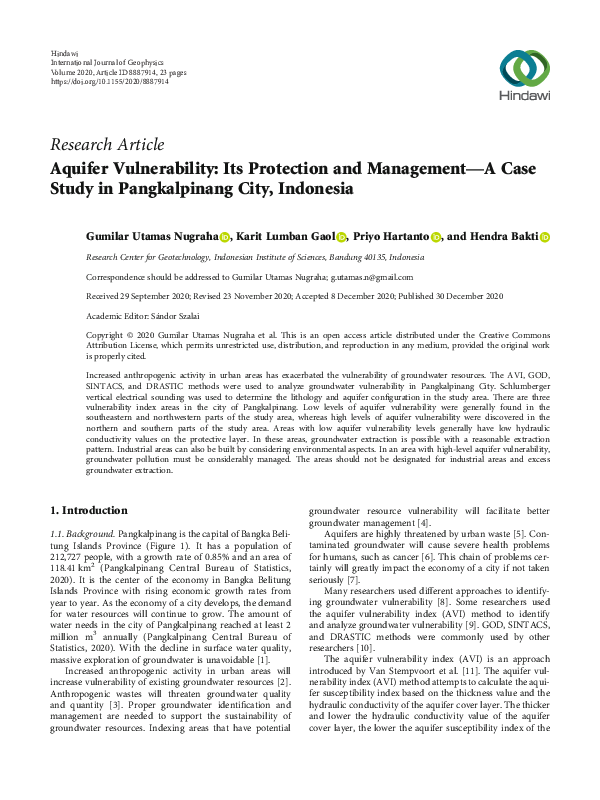 (PDF) Aquifer Vulnerability: Its Protection and Management—A Case Study ...