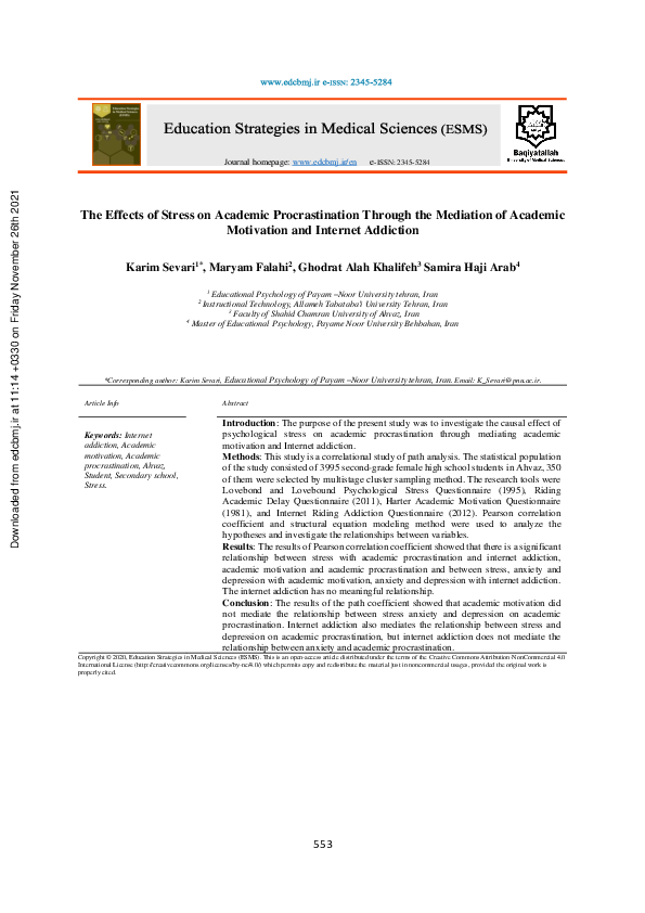 (PDF) The Effects of Stress on Academic Procrastination Through the ...