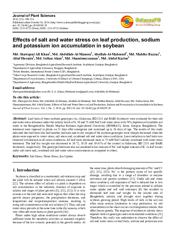 (PDF) Effects of salt and water stress on leaf production, sodium and ...