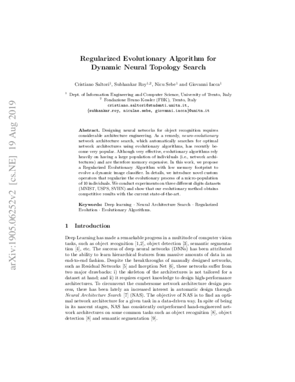 (PDF) Regularized Evolutionary Algorithm for Dynamic Neural Topology Search
