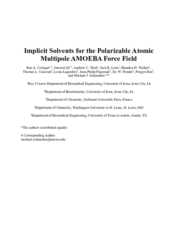 (PDF) Implicit Solvents for the Polarizable Atomic Multipole AMOEBA ...