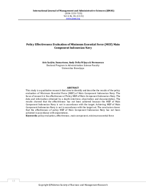 (PDF) Policy Effectiveness Evaluation of Minimum Essential Force ( MEF ...