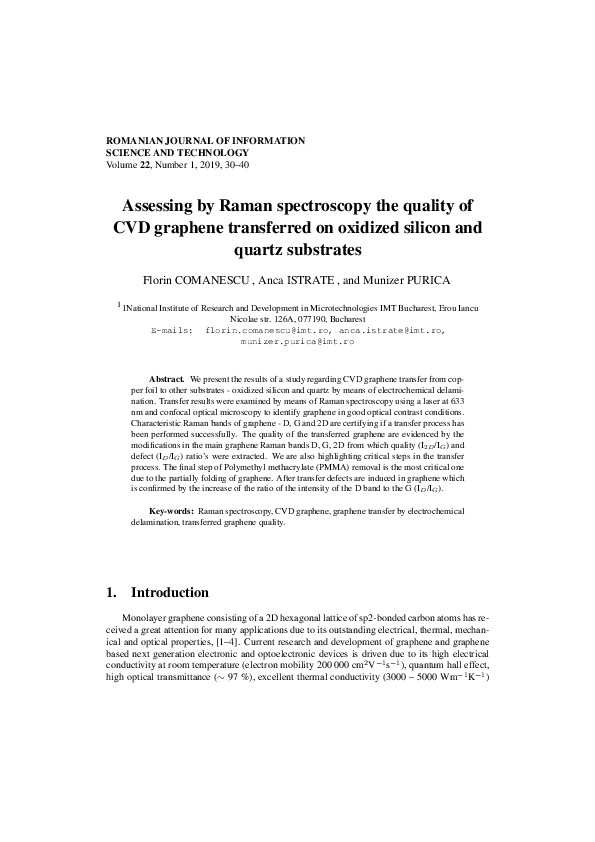 (PDF) Assessing by Raman spectroscopy the quality of CVD graphene ...