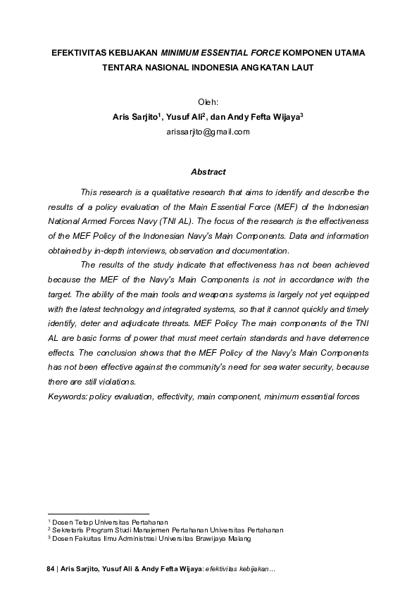 (PDF) Efektivitas Kebijakan Minimum Essential Force Komponen Utama ...