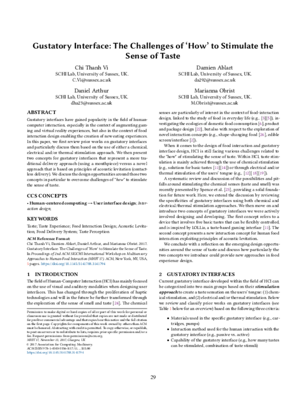 PDF) Gustatory interface: the challenges of 'how' to