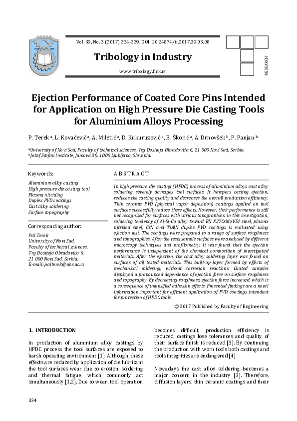 (PDF) Ejection Performance of Coated Core Pins Intended for Application