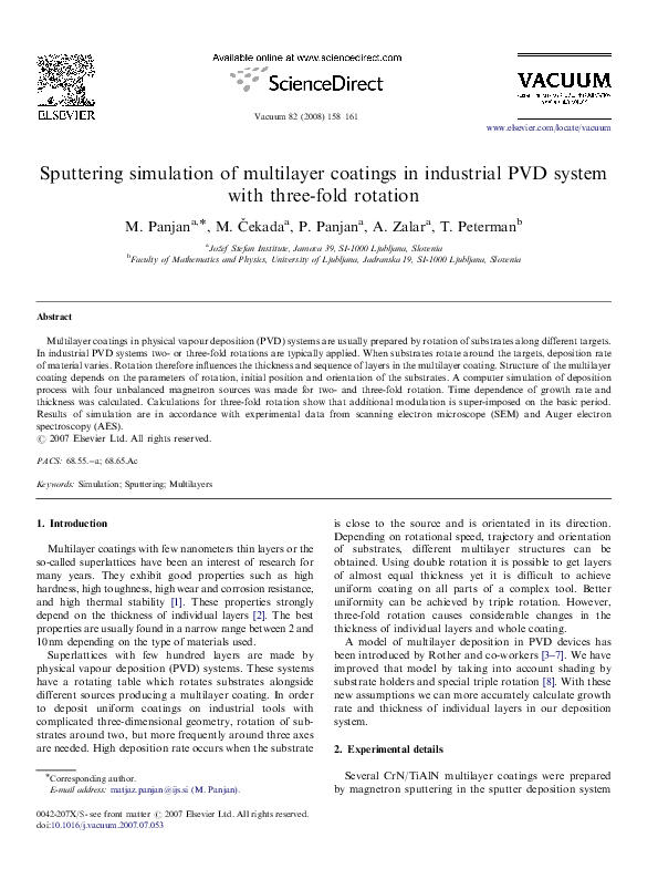 (PDF) Sputtering simulation of multilayer coatings in industrial PVD ...