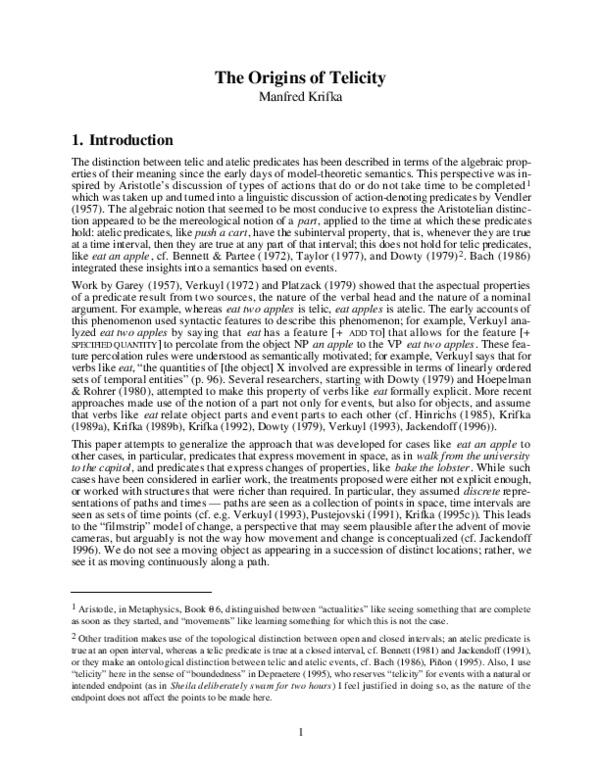 (PDF) The Origins of Telicity
