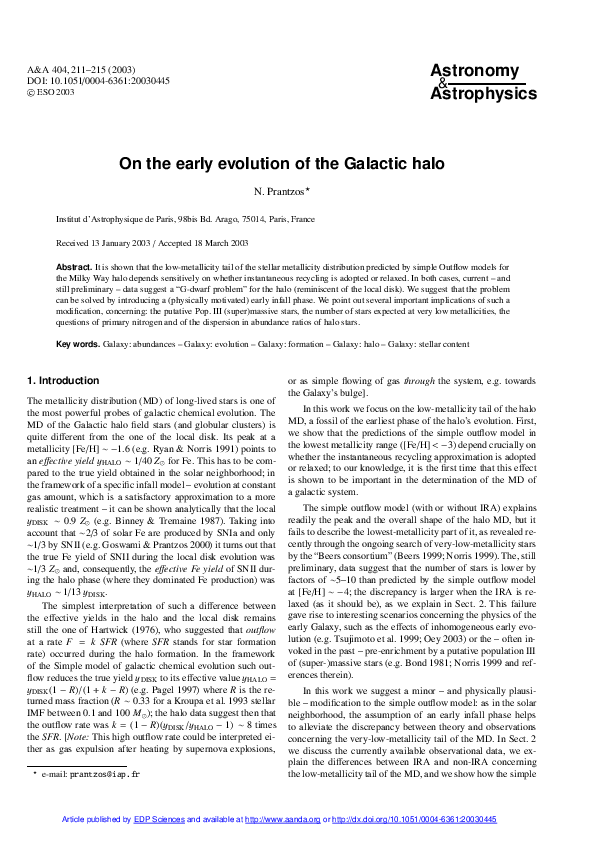 (PDF) On the early evolution of the Galactic halo