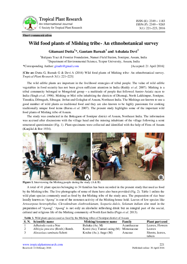 (PDF) Wild food plants of Mishing tribe- An ethnobotanical survey