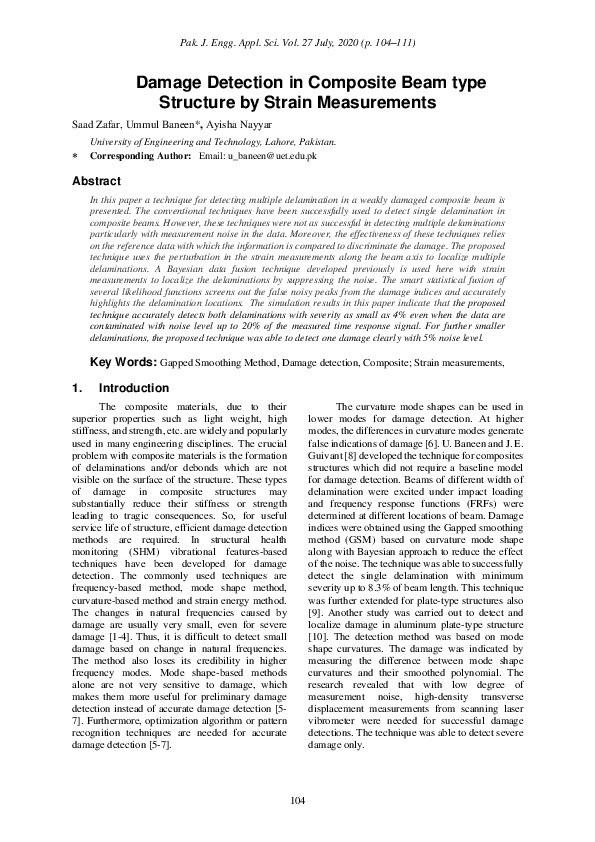 (PDF) Damage detection in composite beam type structure by strain ...