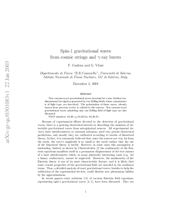 (PDF) Spin-1 Gravitational Waves from Cosmic Strings and Γ-ray Bursts