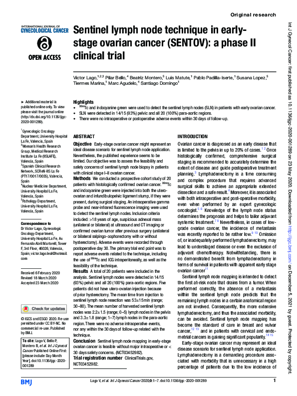 (PDF) Sentinel lymph node technique in early-stage ovarian cancer: a ...