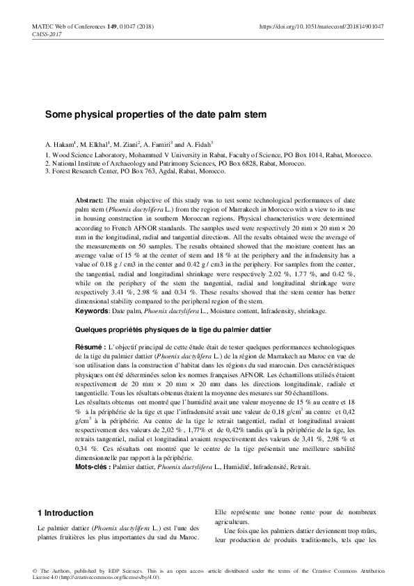  PDF Some Physical Properties Of The Date Palm Stem Abdelwahed Fidah 