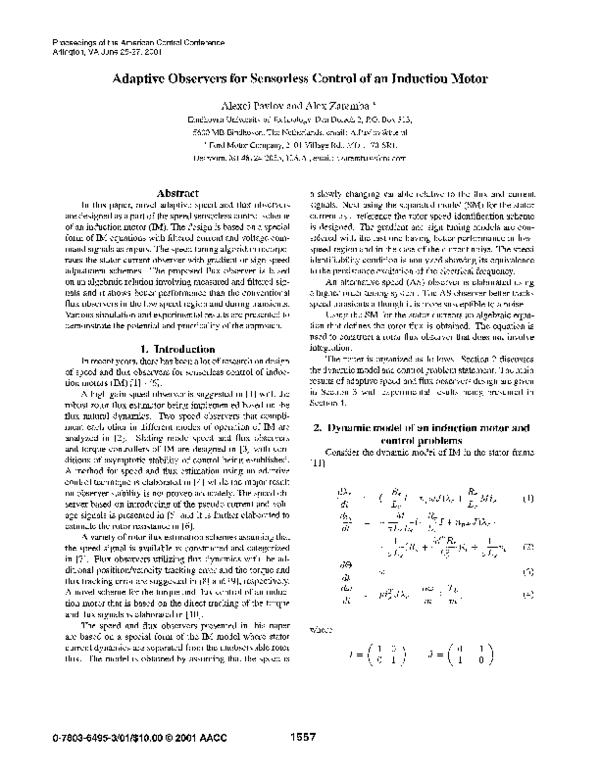 (PDF) Adaptive observers for sensorless control of an induction motor