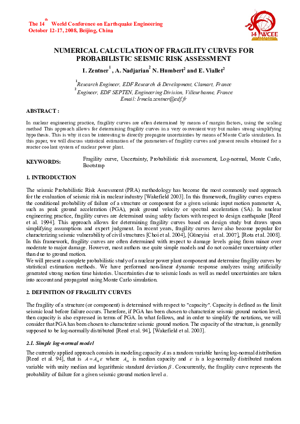 (PDF) Numerical calculation of fragility curves for probabilistic ...