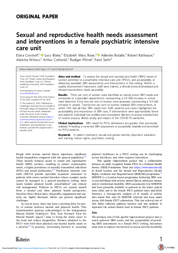 (PDF) Sexual and reproductive health needs assessment and interventions ...