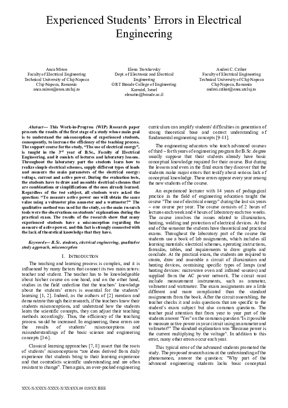 (PDF) Experienced Students’ Errors in Electrical Engineering