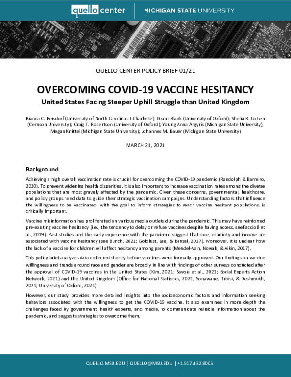 (PDF) Overcoming Covid-19 Vaccine Hesitancy: The United States Faces a ...