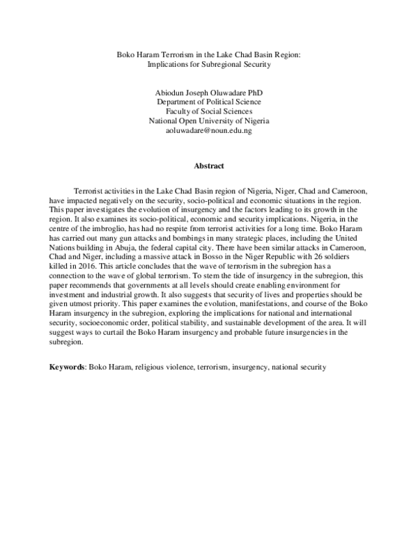 (PDF) Boko Haram Terrorism in the Lake Chad Basin Region: Implications ...