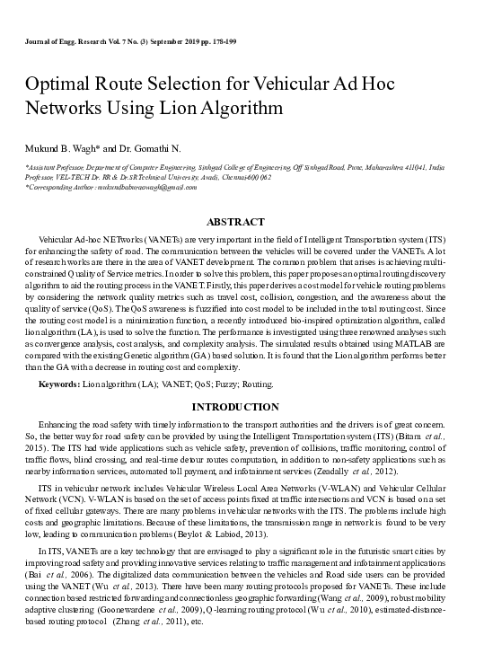 (PDF) Optimal Route Selection for Vehicular Adhoc Networks using Lion ...