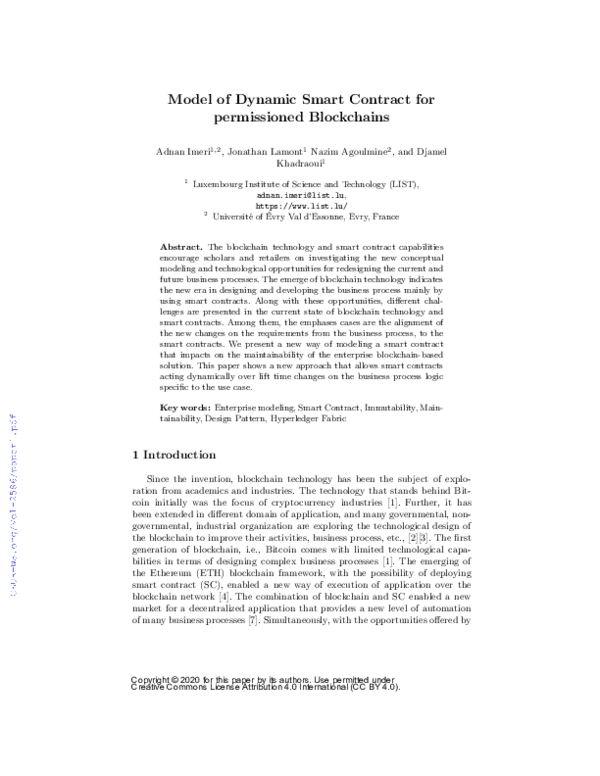 (PDF) Model of Dynamic Smart Contract for Permissioned Blockchains
