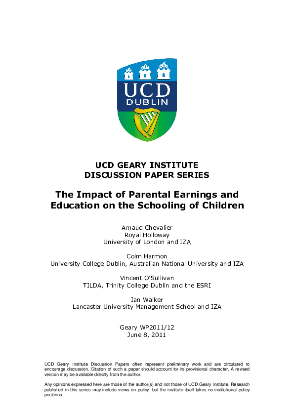 (PDF) The Impact of Parental Earnings and Education on the Schooling of ...