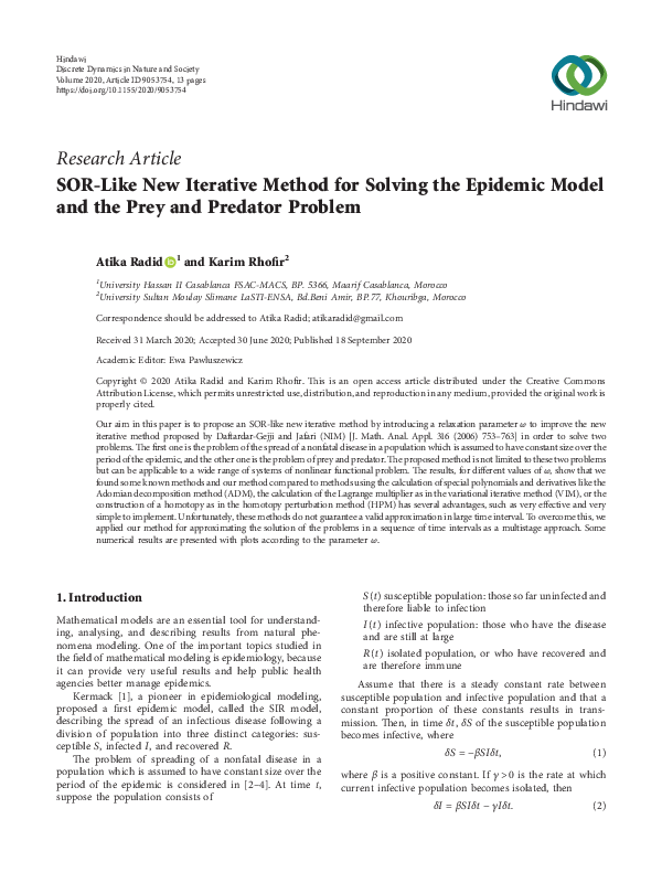 (PDF) SOR-Like New Iterative Method for Solving the Epidemic Model and ...