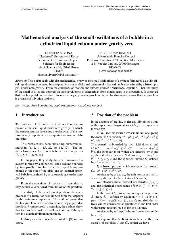 (PDF) Mathematical analysis of the small oscillations of a bubble in a ...