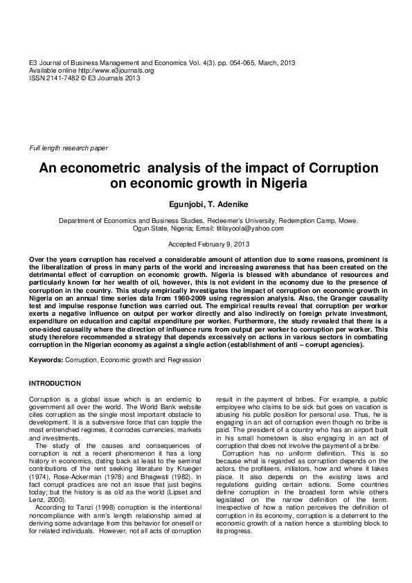 (PDF) An econometric analysis of the impact of Corruption on economic ...