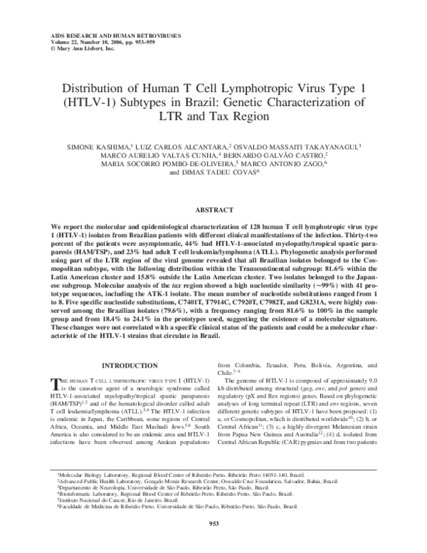 (PDF) Distribution of Human T Cell Lymphotropic Virus Type 1 (HTLV-1 ...