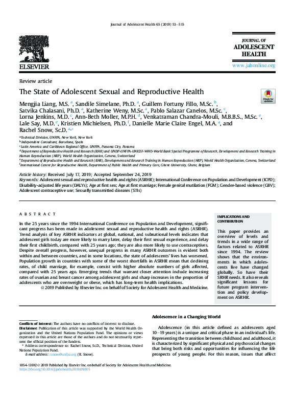 (PDF) The State of Adolescent Sexual and Reproductive Health