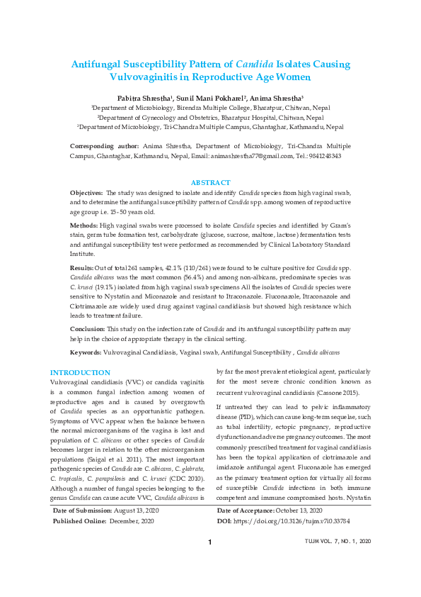 (PDF) Antifungal Susceptibility Pattern of Candida Isolates Causing ...