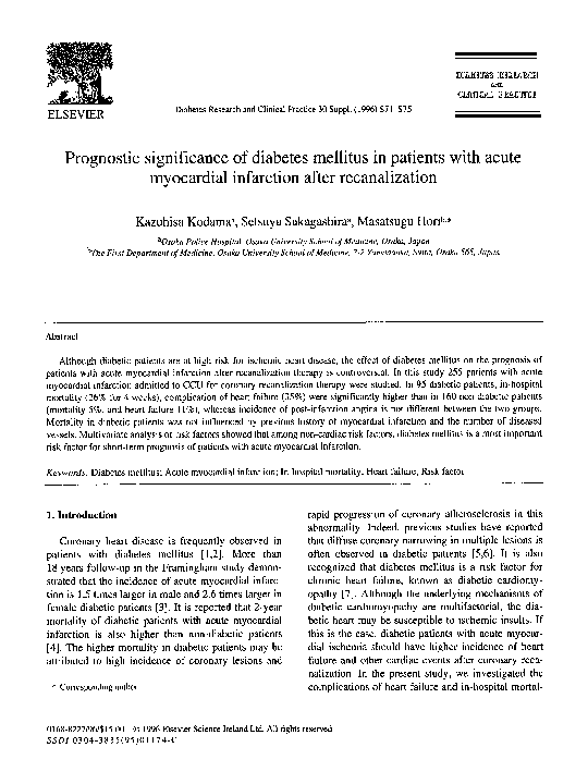 (PDF) Prognostic significance of diabetes mellitus in patients with ...