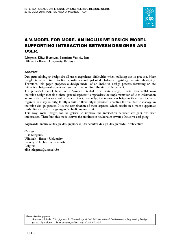(PDF) A V-Model for More. An Inclusive Design Model Supporting ...