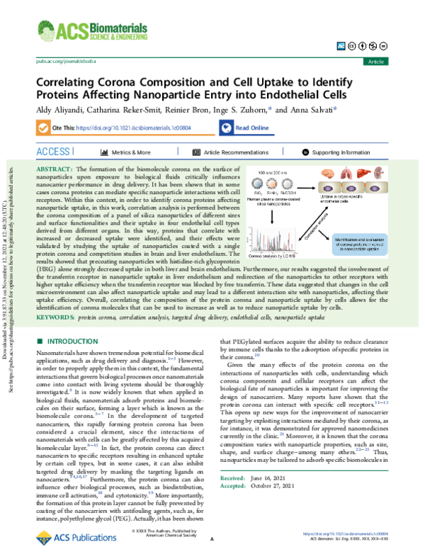(PDF) Correlating Corona Composition and Cell Uptake to Identify ...