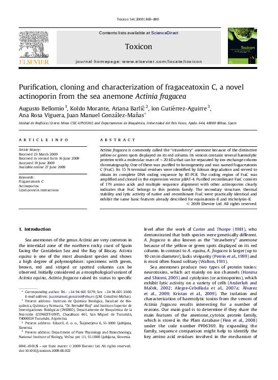 (PDF) Purification, cloning and characterization of fragaceatoxin C, a ...