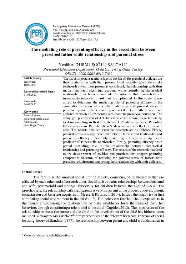 (PDF) The mediating role of parenting efficacy in the association ...