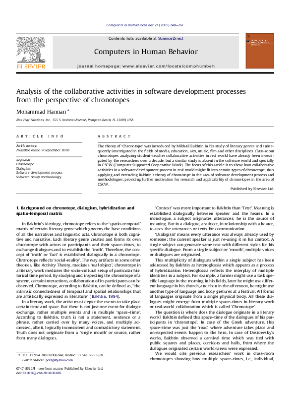 (PDF) Analysis of the collaborative activities in software development ...