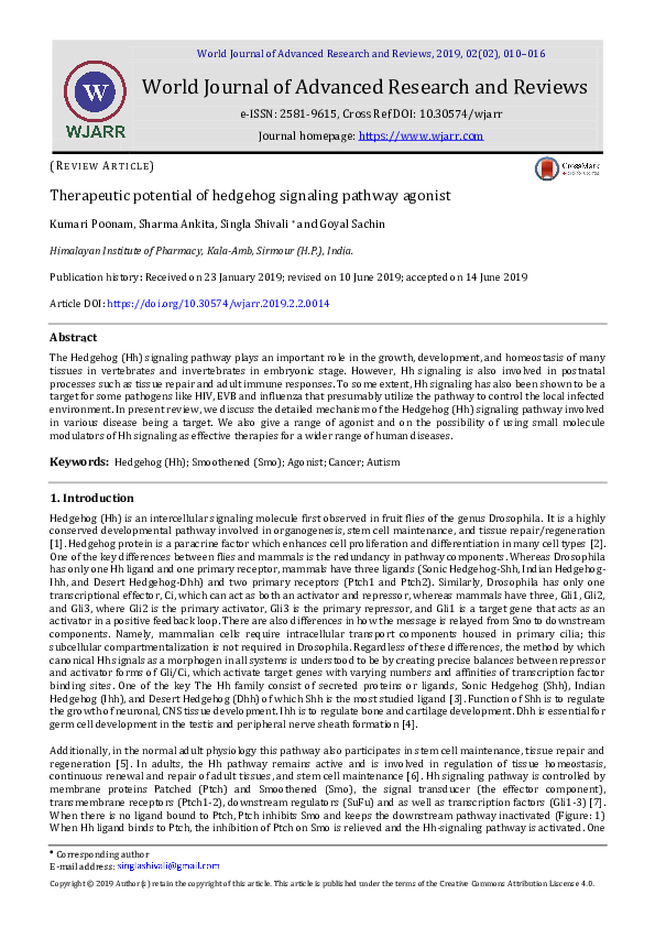 (PDF) Therapeutic potential of hedgehog signaling pathway agonist