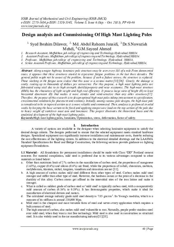 (PDF) Design analysis and Commissioning Of High Mast Lighting Poles